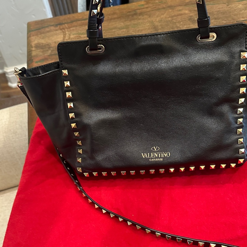 Valentino Garavani Black and Gold Studded Shoulder Bag